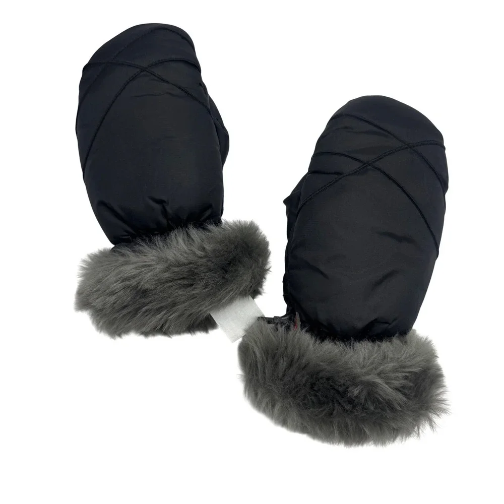 Hot Paws Black Insulated Winter Mittens with Grey Faux Fur Trim Adult Medium